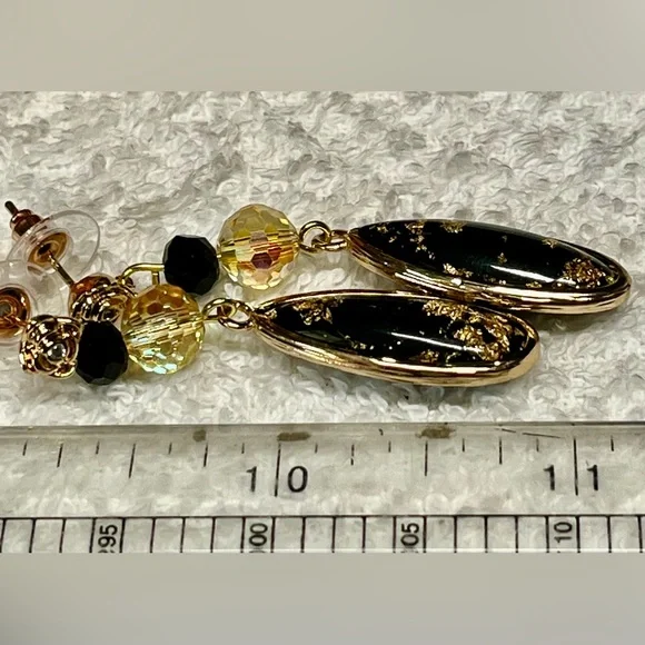 Elegant Gold and Black Dangle Earrings - Picture 6 of 6